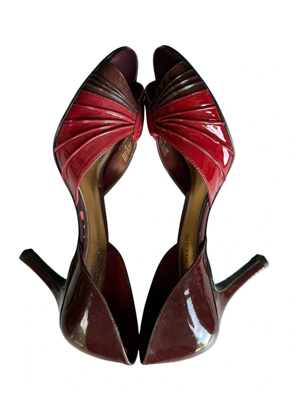 ANTONIO MELANI Burgundy Red Patent Leather D'Orsay Peep-Toe Heels Size 8.5 Voila